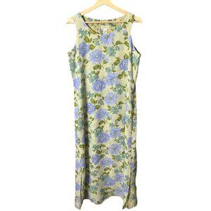 Vintage Double Sided Floral‎ Midi Dress Green 8 Grannycore 90s Flowy Cottagecore
